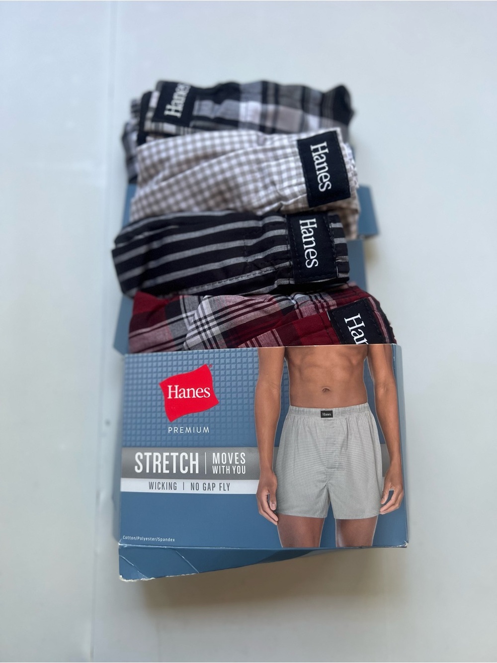 Hanes Premium Men's Stretch Woven Boxer
4pk Boxer Shorts - Red/Black/Gray M